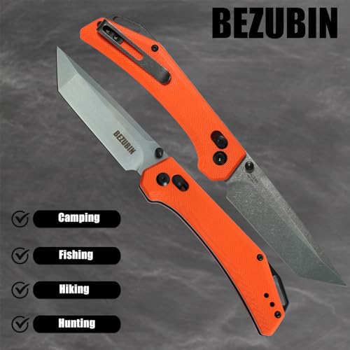 BEZUBIN Axis Lock Folding Knife Review &mdash; 14C28N Blade, Orange G10 Handle &amp; Pocket Clip | EDC for Camping, Fishing, Hiking &amp; Survival