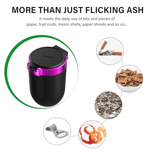 Image of KVAEY Car Ashtray with Lid, Mini Portable Car Ashtray, Detachable Stainless Steel Smokeless Ash tray with LED Blue Light, Windproof Cars Accessory for Travel Car Smokers (Purple, 2pcs)