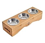 Yuncai Acciaio Inox Cibo e Acqua Alimentazione Ciotola per Gatto Stent di bambù Cane Triplo Ciotola S