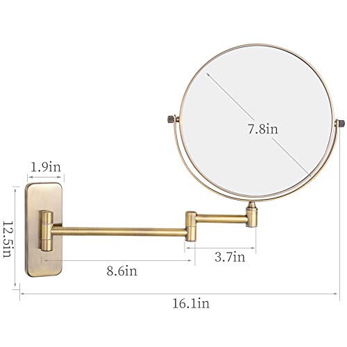 Gurun 8-Inch Double-Sided Wall Mount Makeup Mirror Antique Satin Brass With 7X Magnification Bathroom Mirror For Hotel Antique Satin Brass M1406K(8In,7X) #TOP4