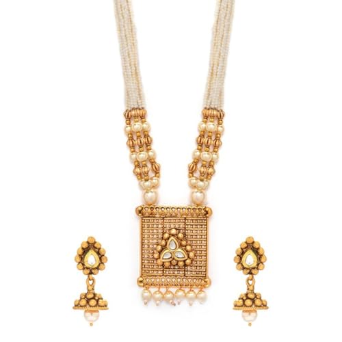 Image of Rubans Long Necklace Set Gold Plated Traditional Stylish Multicolour Jewellery Gift for Women & Girls