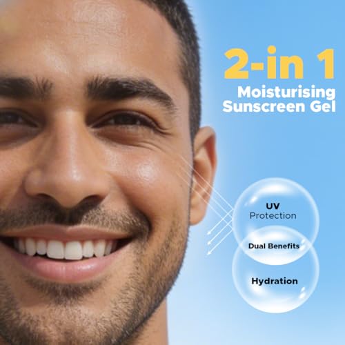 Image of The Man Company Moisturising Sunscreen Gel for Men | SPF50 PA++++ | Broad Spectrum UVA UVB Protection | For Oily, Dry & Normal Skin| Bluelight Protection | New Gen UV Filters | No White Cast | Non-Greasy and Lightweight | Hydrating| 50g