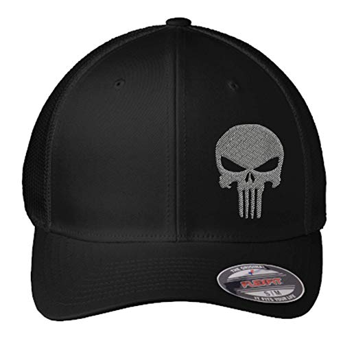 Punisher Hat | Custom Embroidered Punisher Skull FlexFit Hat | Military Skull Fitted Hat