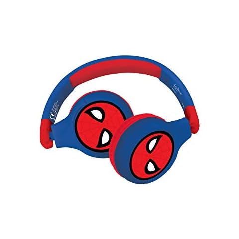 LEXIBOOK HPBT010SP Spiderman 2-in-1 Bluetooth Headphones Stereo Wireless Wired, Kids Safe for Boys Girls, Foldable, Adjustable, red/Blue, Black, Spider-Man Cover