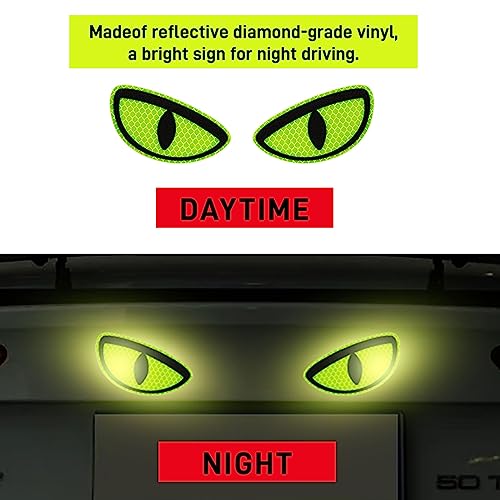 Image of Thcbme 2 Pack Car Stickers Eye Yellow Night Safety Driving Reflective Cute Caution Decal, Motorcycle Helmet Stickers Decals, for Bumpers, Window, Laptop, Wall (Yellow) Reflective 4 inch by 2 inch 1