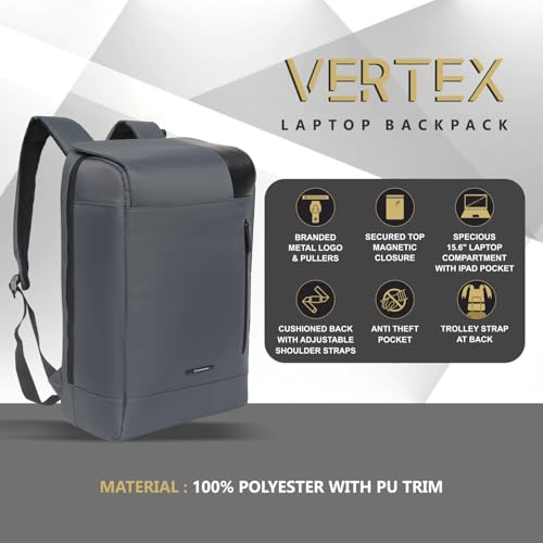 Image of Swiss Military VERTEX Laptop Backpack for Men & Women Fits 15.6 inch Laptop, Water Resistant Backpack with Anti Theft Pocket & TSA Approved Lock, Dual Carry Handles, Trolley Strap Office College Bag