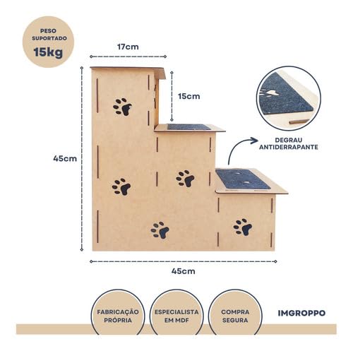 Escad 3 Degraus para Cães de Pequeno Porte 45cm de Altura