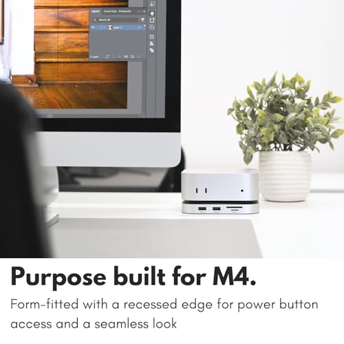 Macally Mac mini M4 Dock and Stand, Mac mini M4 Hub with NVMe/SATA SSD Enclosure, 4K HDMI 60hz, 3 USB A 10Gbps, USB C Data Port, SD Card Reader, 3.5mm Audio Jack