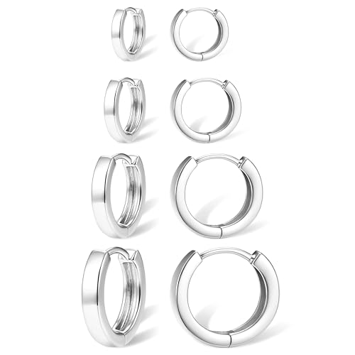 Image of Small Gold Huggie Hoop Earrings Set for Women Men Hypoallergenic 14K Plated Stack Cartilage Earrings, Sterling Silver Multiple Piercing Lightweight Mini Thin Cute Dainty Trendy Jewelry Gifts for Women