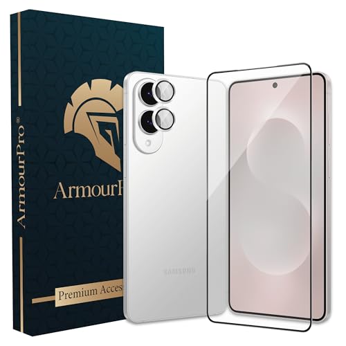 Image of ArmourPro Edge to Edge Tempered Glass for Samsung Galaxy S25 Edge with Silver Camera Ring Guard, 9H Screen Protector, Anti-Scratch, Anti-Fingerprint, Bubble-Free Installation Kit