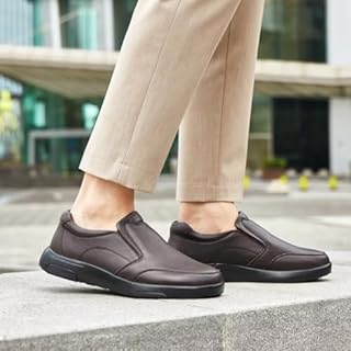 Men's Orthopedic Leather Dress Walking Shoes: Comfort Plantar Fasciitis Dress Oxfords with Arch Support, Bungee Lace Heel and Foot Pain Relief Driving Loafers Coffee Size 12