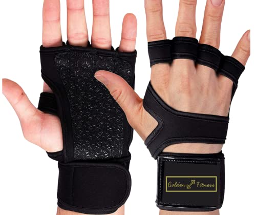 Golden Fitness Gym Gloves with Wrist Support for Fitness | Weightlifting|Gym Workout & Powerlifting | Silicone Padding, no Calluses | Men & Women|Strong Grip | Small size