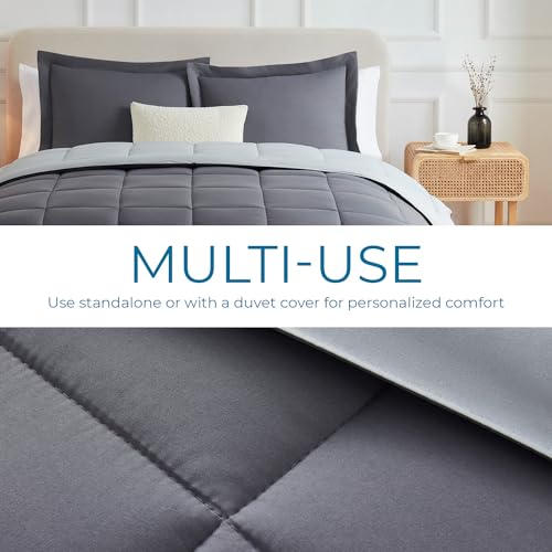 Image of Nestl Comforter Duvet Insert 3 Piece, Quilted Down Alternative Comforter California King Size with 2 Pillow Shams All Season Grey /Light Grey Comforter Duvet Inserts Cal King Comforter with Corner Tabs