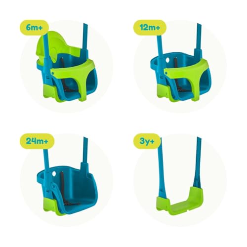 TP Toys Quadpod 4-in-1 Growable Swing Seat Green, Outdoor Playground Baby Swing Seat with Adjustable Ropes and Safety Strap, Toddler Swing for Gardens and Playgrounds, Kids 6 months - 8 years One Size