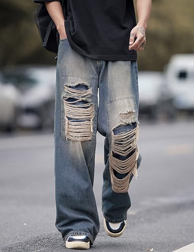 Y2k Baggy Jeans for Men Grunge Ripped Jeans Aesthetic Distressed Jeans Loose Fit Gothic Denim Pants Streetwear4