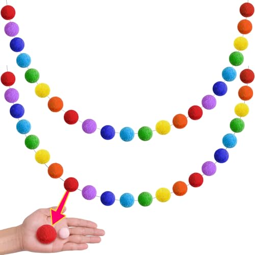 XmasExp Rainbow Colorful Pom Pom Garland Decorations Large Felt Ball Garland for Classroom Mantle Indoor Home Decor Tree Ornaments Kids Room and Party Hanging Decor 1.57 13 Ft