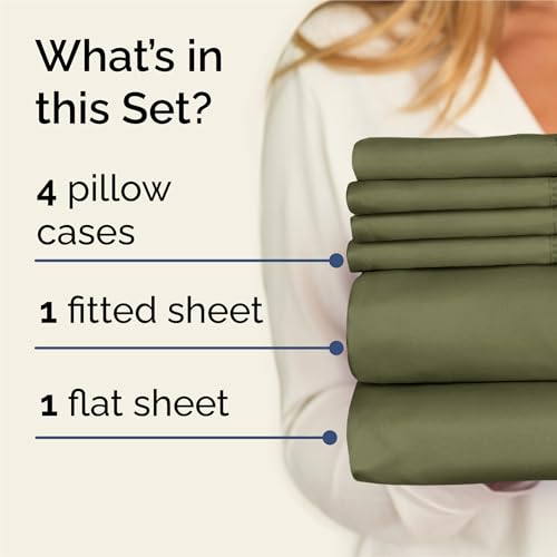 Image of King 6 Piece Bed Sheet Set - Soft, Breathable & Cooling Sheets - Sage Green | Ultra Soft Hotel Luxury Bedding Set w / 8-16 Inch Deep Pockets - 1 Flat & 1 Fitted Sheet & 4 Pillowcases - Wrinkle & Fade Free