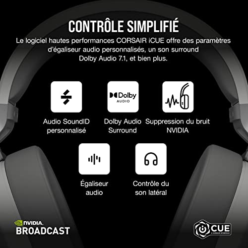 Corsair HS65 Wireless Casque Gaming - Faible Latence 2,4 Ghz sans Fil ou Bluetooth, Son Surround Dolby® Audio 7.1, Légère, Microphone Omnidirectionnel, Commandes Audios Accessibles - Blanc