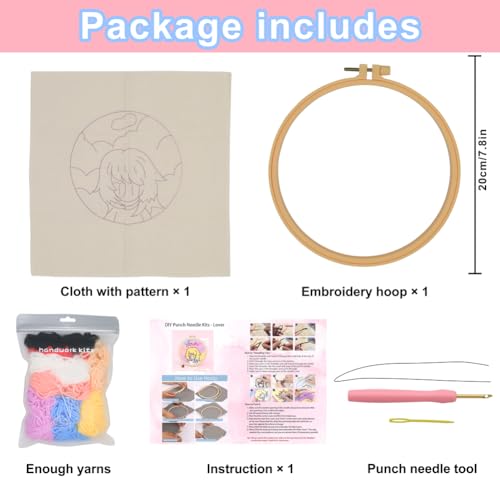 Image of Nikolle Punch Needle Kits Adults Beginner - Gifts for Women Merch Easy DIY Punch Embroidery Kit, Starter Craft Set Festival Gift and Decoration 7.8x7.8IN