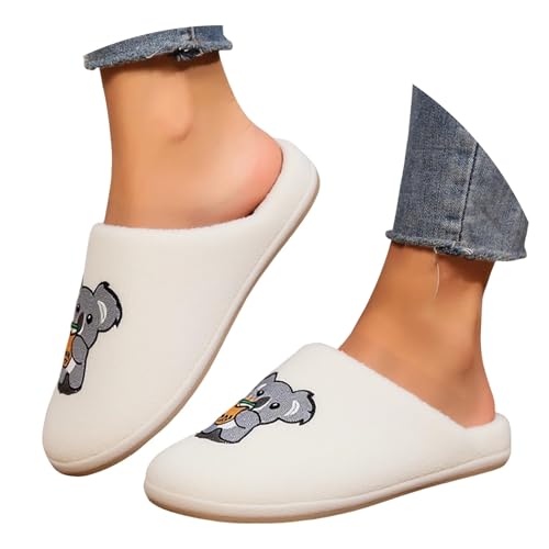 Generisch Pantoufles pour femme et homme - Broderie koala - Chaudes - Plates et moelleuses - Antidérapantes - Unisexe - En feutre - Pour l'hiver - Chaussures de loisirs - Tailles 36 à 44, Blanc., 36