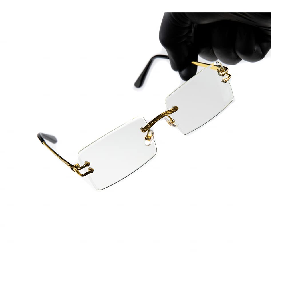 Street Knitted Men's Yellow Gold Plated Metal Wire Frame Vintage Rectangle Retro Rimless Square Clear Lens Rectangular Frameless Eyeglasses Hip Hop Glasses For Men