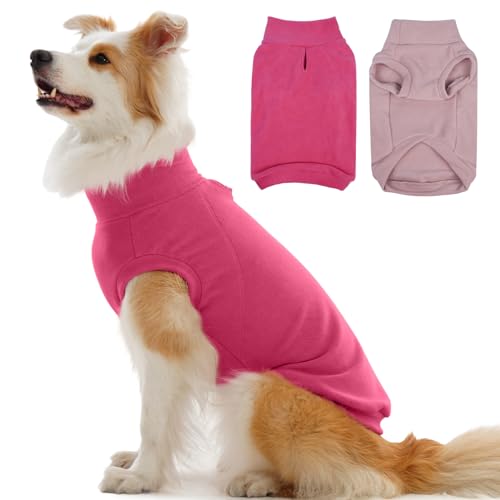 IECOii 2 Pack 2XL Fleece Dog Pullover - Soft, Warm Vest Sweater for Large Dogs with Leash Hole, Stretchy and Comfortable for Holiday Seasons (Size 2XL, Rose Red & Dusty Pink) Rose Red & Dust