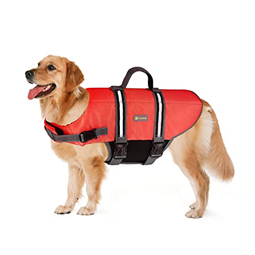 CarolynDesign Hundeschwimmwesten für große Hunde, Schwimmweste mit Griff, verstellbare Hunde-Wasserweste Cover