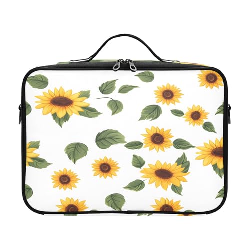 zyrtty Travel Makeup Train Case Sunflowers Leaves Pattern Cosmetic Organizer Portable Storage Bag with Adjustable Dividers for Cosmetics Brushes Toiletry Jewelry Digital Accessories