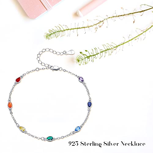 MEDWISE Chakra Choker Necklace Sterling Silver 7 Chakra Summer Beach Choker Necklace Jewelry Birthday Christmas Gifts for Women Wife Girlfriend,13+3 inches3