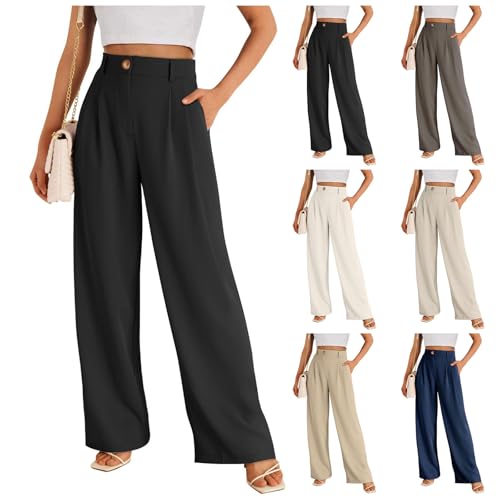 Wide Leg Dress Pants for Women High Waisted Lounge Pant Business Casual Trousers Flowy Palazzo Pants with Pocket