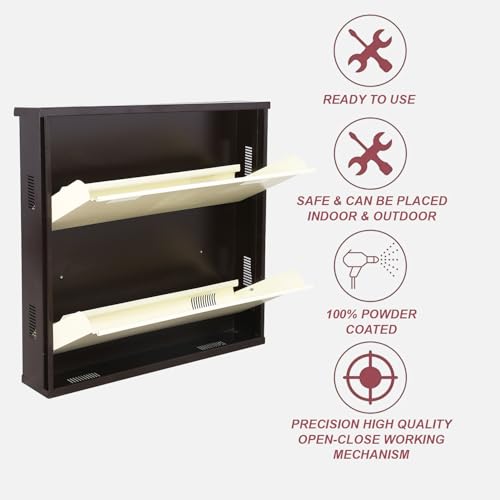 Image of Metal Shoe Rack Wall Mounted for Home with Central Locking 2 Door 28 inch Wall Mounted Metal 6 Pair Shoe Rack Cabinet Pre-Assembled Rack Shelves|3 Year Warranty (Brown & Ivory)