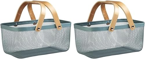 ブルー ワイヤーバスバスケット 手提げ式 多機能収納ケース 浴室用・温泉用 バス用品・化粧品・小物収納 クローゼット/トイレ収納適用 省スペース シンプルおしゃれ 多機能収納バスケット 浴室収納 アウトドアキャリー 省スペース収納 (ブルー*2)