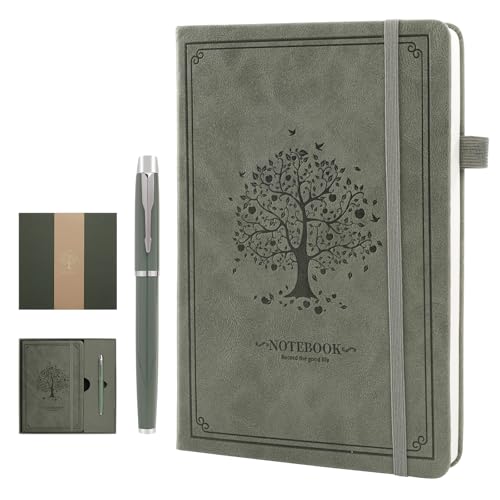 Carnet ligné A5 en cuir vert avec son coffret cadeau de 320 pages