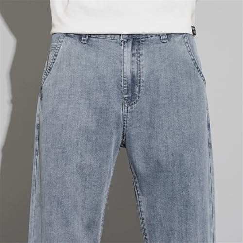 Men's Summer Ultra Thin Jeans Loose Comfortable Straight Elastic Denim Trousers Business Pants3