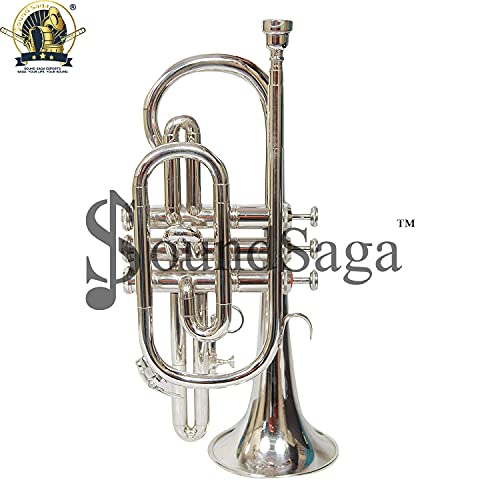 Sound Saga® Cornet 3 Valve Bb Pitch Premium Brass Quality With Hard Case & Mouthpiece (Nickel) #TOP2