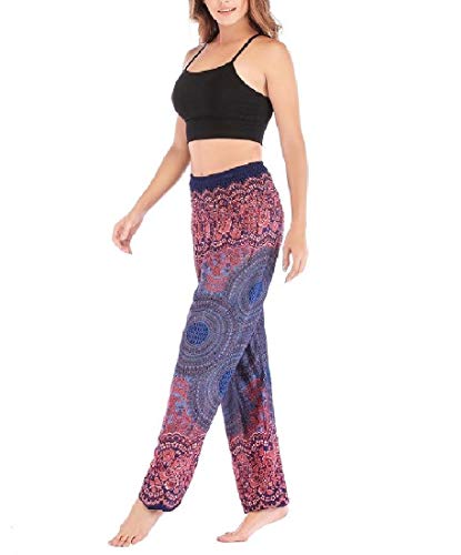 HEFASDM Mulheres Yoga Pilates hippie smocked cintura impressão loungewear calças harem Blue OS