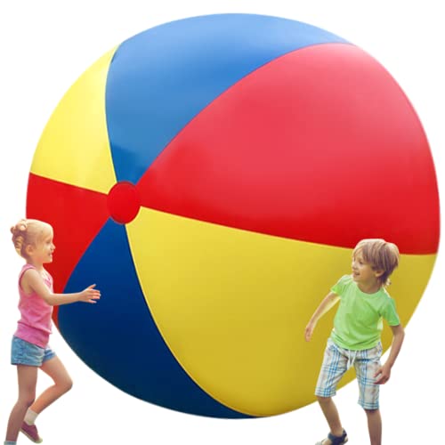Giant Inflatable Beach Ball, 5 Ft/59 inch Jumbo Size, Novelty Pool Ball for Toddlers Adults, Huge Swimming Pool Ball for Games, Foldable Beach Ball in Mixed Blue Red Yellow
