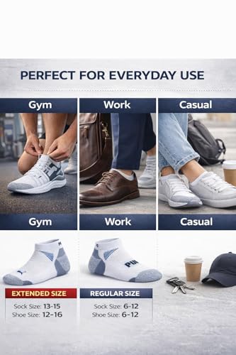 Image of PUMA Men's No show Sport Socks, Moisture Control, Arch Support (8 Pair) (Extended Size - Shoe Size (12-16), White)