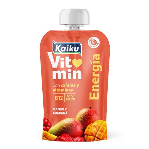 KAIKU VITAMIN - Energía 125 g, Yogur Fermentado con Mango y Guaraná, Cafeína, Vitaminas B12 y Ácido Fólico, Sin Lactosa, Snack Energético, Cremoso y Listo para Tomar