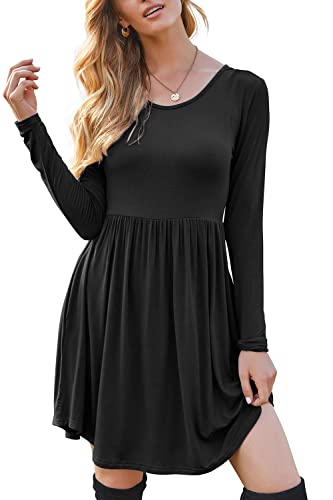 HiMONE Womens Long Sleeve Dresses Casual T Shirt Swing Dress with Pockets2