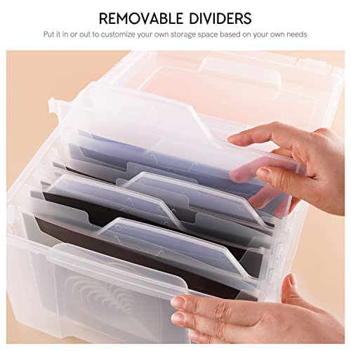 Image of Clear Craft Storage Box with 6 Tabbed Dividers for Holiday Birthday Photos, Crafts, Scrapbook, Paper, Stickers, Envelopes and More, Plastic Box of Card Box Stamp Die Cuts Storage with lid Box