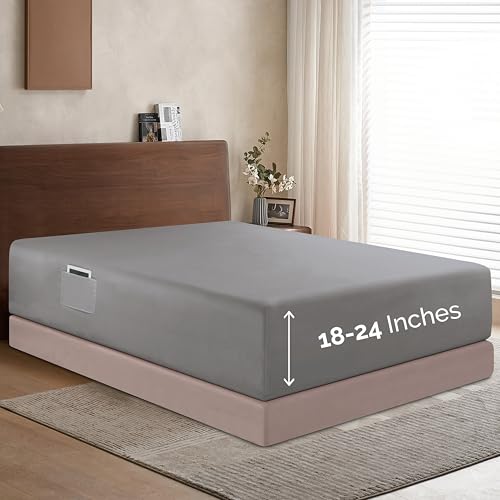 Elegant Comfort 1500 Queen Fitted Sheet, Gray, 18-24" Deep