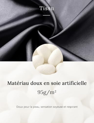 Coucoland Kimono Robe de Chambre longue Satin Robe de Nuit avec Bordure en Dentelle pour Femme Taille Unique Noir – vue 6