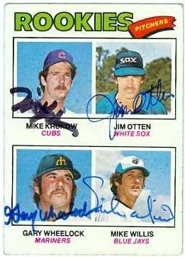 1977 Topps Baseball Card #493 autographed Mike Krukow, Jim Otten, Gary Wheelock, Mike Willis rookie card