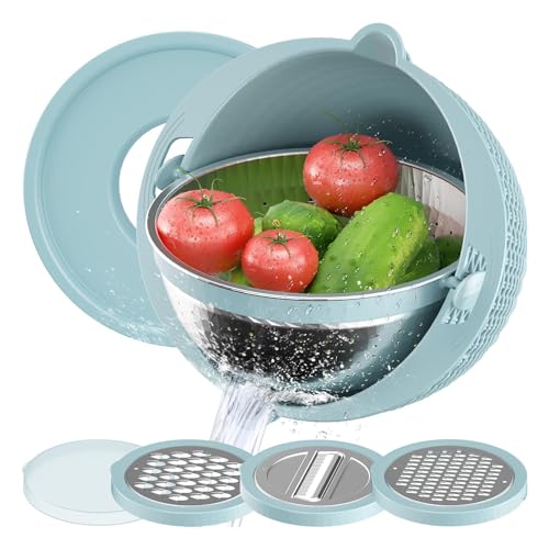Nolies Colador de acero inoxidable con cuenco de plástico para mezclar – 4-1 nuevos coladores y coladores de alimentos, colador de pasta, colador de arroz, limpiador de frutas, lavado vegetal,