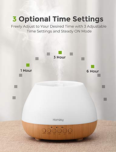 Homasy Essential Oil Diffuser, 500ml Aroma Diffuser Humidifier for Large Room with Timer, Fragrant Oil Humidifier Vaporizer with 8 LED Colors and Waterless Auto-Off for Home Office Bedroom-Wood Grain - Thumbnail 3