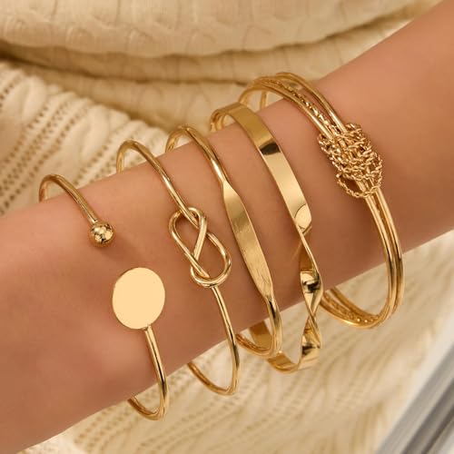 Gold Bracelets Set for Women, Stackable Boho Multi-layered Bracelets, Gold Bangle Bracelet, Multi Layer Stackable Cuff Bracelet Set, Trendy Elegance Charms Non Tarnish Minimalist Textured Boho Jewelry4