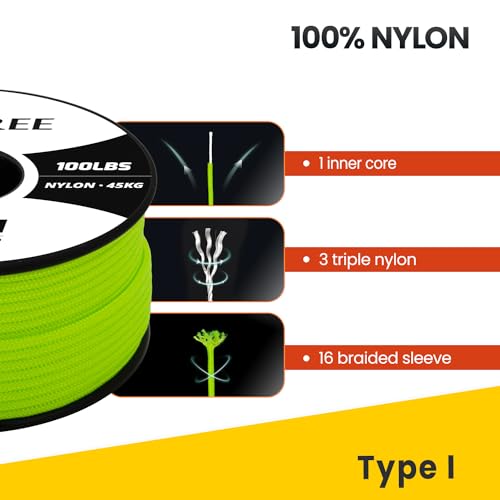 Brotree Paracord 2mm 100M 100% Nylon Rope 1 Strand Parachute Cord for Outdoor Craft, DIY - 45kg Breaking Load (Neon Green) - Image 4