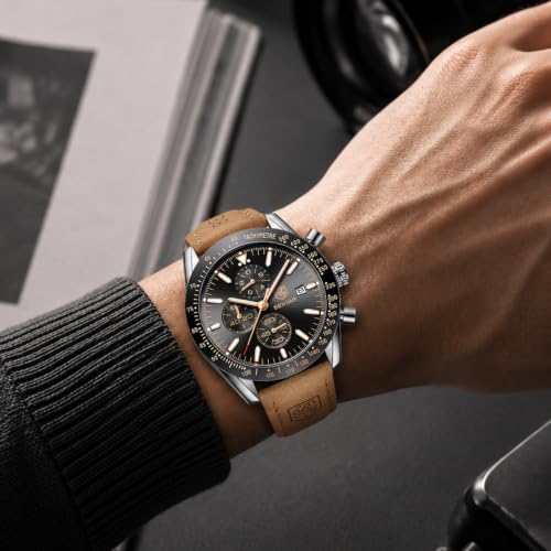 Image of BENYAR Mens Watches Quartz Movement Chronograph Leather Strap Fashion Business Sport Design 30M Waterproof Scratch Resistant Elegant Gifts for Men