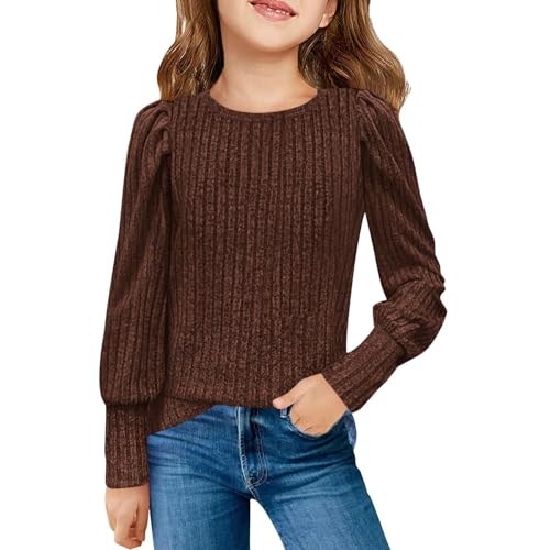Kids Girls Ribbed Pullover Sweater Teen Solid Crew Neck Long Sleeve Comfy Casual Blouse Tops 2025 Fall Trendy Tees